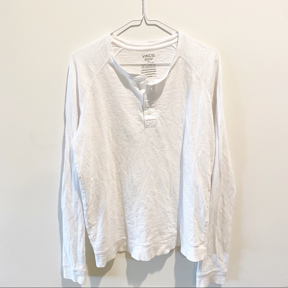 Vince white cotton Henley long sleeve shirt